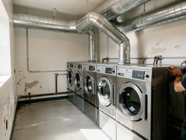 Streetsboro Dryer Vent Cleaning team performing large-scale commercial dryer vent cleaning in Streetsboro