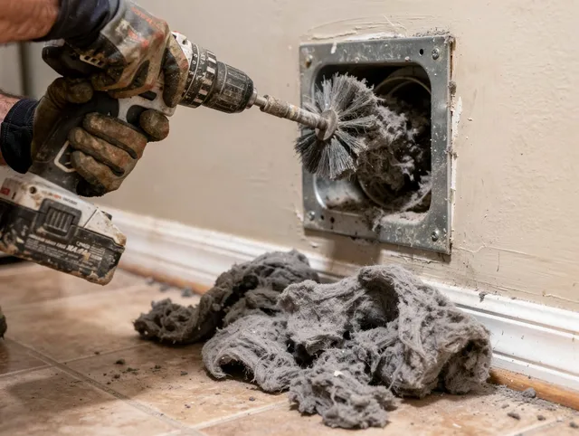 Certified Streetsboro Dryer Vent Cleaning technician performing dryer vent cleaning in Streetsboro