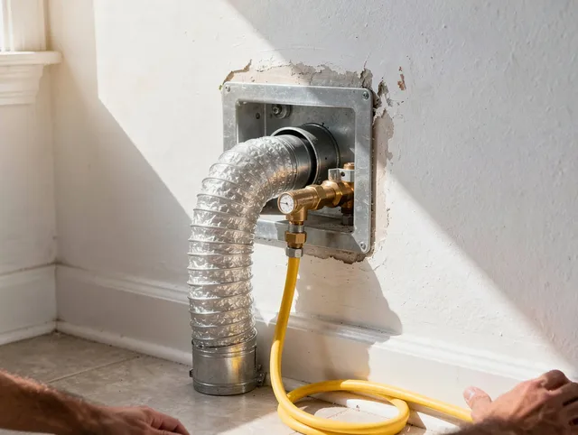 Streetsboro Dryer Vent Cleaning certified technician performing specialized gas dryer vent cleaning in Streetsboro